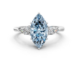 White gold Three-Stone Fancy Blue Marquise  Cut Diamond Ring with Pear Side Stones in Four-Prong Setting_109