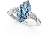White gold Three-Stone Fancy Blue Marquise  Cut Diamond Ring with Pear Side Stones in Four-Prong Setting_110
