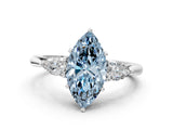 White gold Three-Stone Fancy Blue Marquise Cut Diamond Ring with Pear  Side Stones in Four-Prong Setting_12