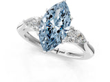 White gold Three-Stone Fancy Blue Marquise Cut Diamond Ring with Pear  Side Stones in Four-Prong Setting_13