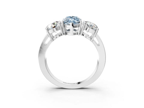 White gold Three-Stone Fancy Blue Marquise Cut Diamond Ring with Round Side Stones, Classic Band, and Four-Prong Setting_39
