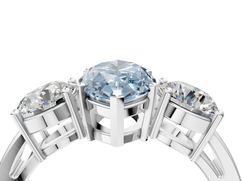 White gold Three-Stone Fancy Blue Marquise Cut Diamond Ring with Round Side Stones, Classic Band, and Four-Prong Setting_40
