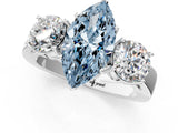 White gold Three-Stone Fancy Blue Marquise Cut Diamond Ring with Round Side Stones, Classic Band, and Four-Prong Setting_49