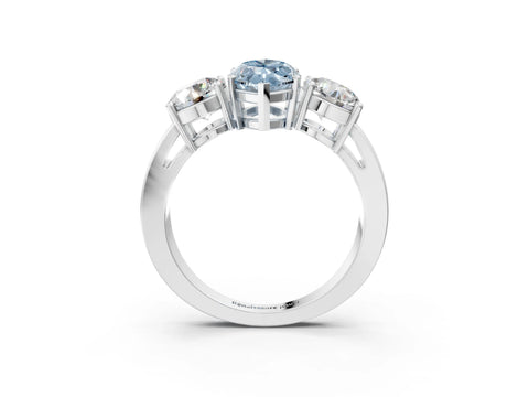 White gold Three-Stone Fancy Blue Marquise Cut Diamond Ring with Round Side Stones, Classic Band, and Four-Prong Setting_51