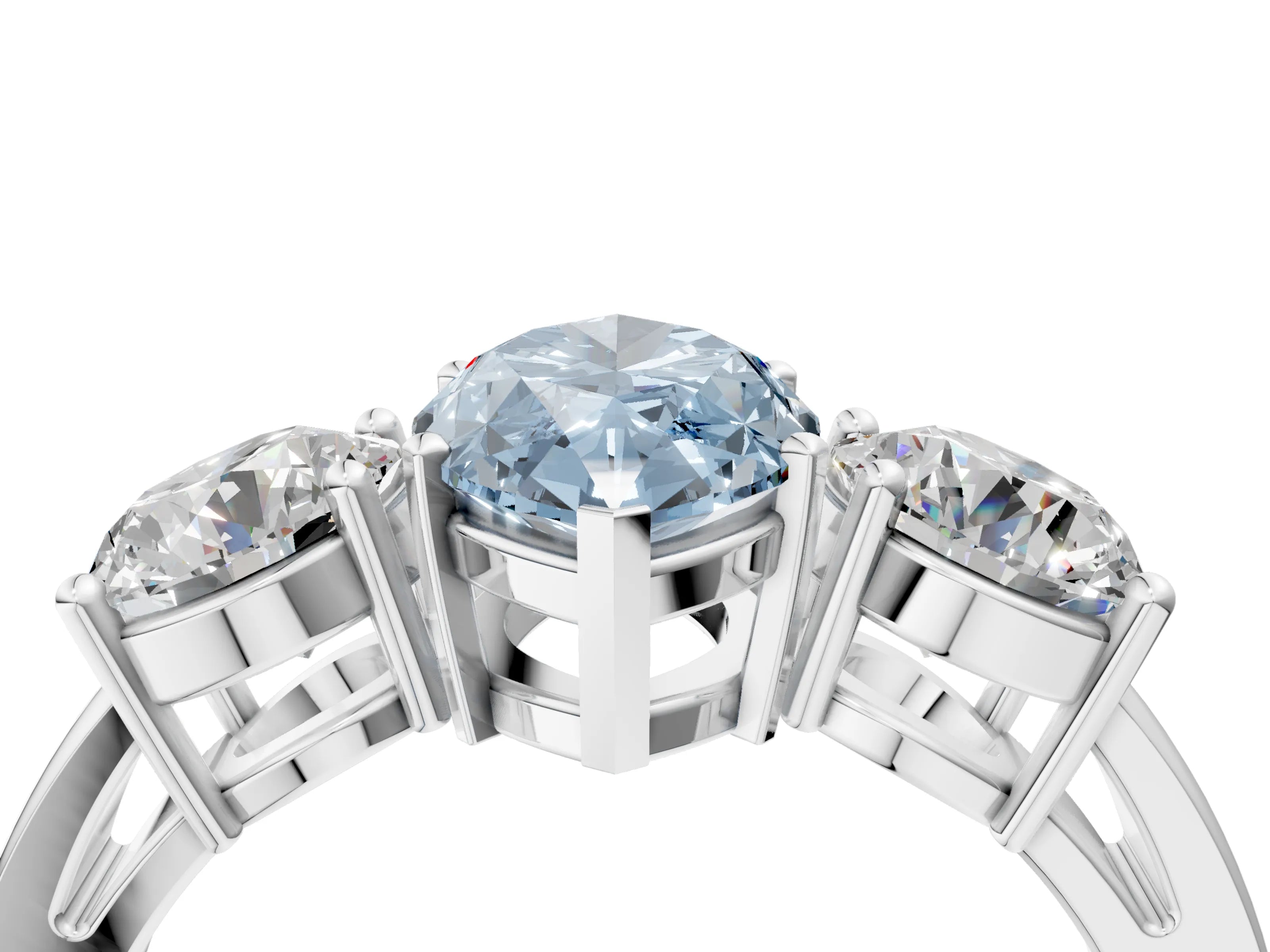 White gold Three-Stone Fancy Blue Marquise Cut Diamond Ring with Round Side Stones, Classic Band, and Four-Prong Setting_52