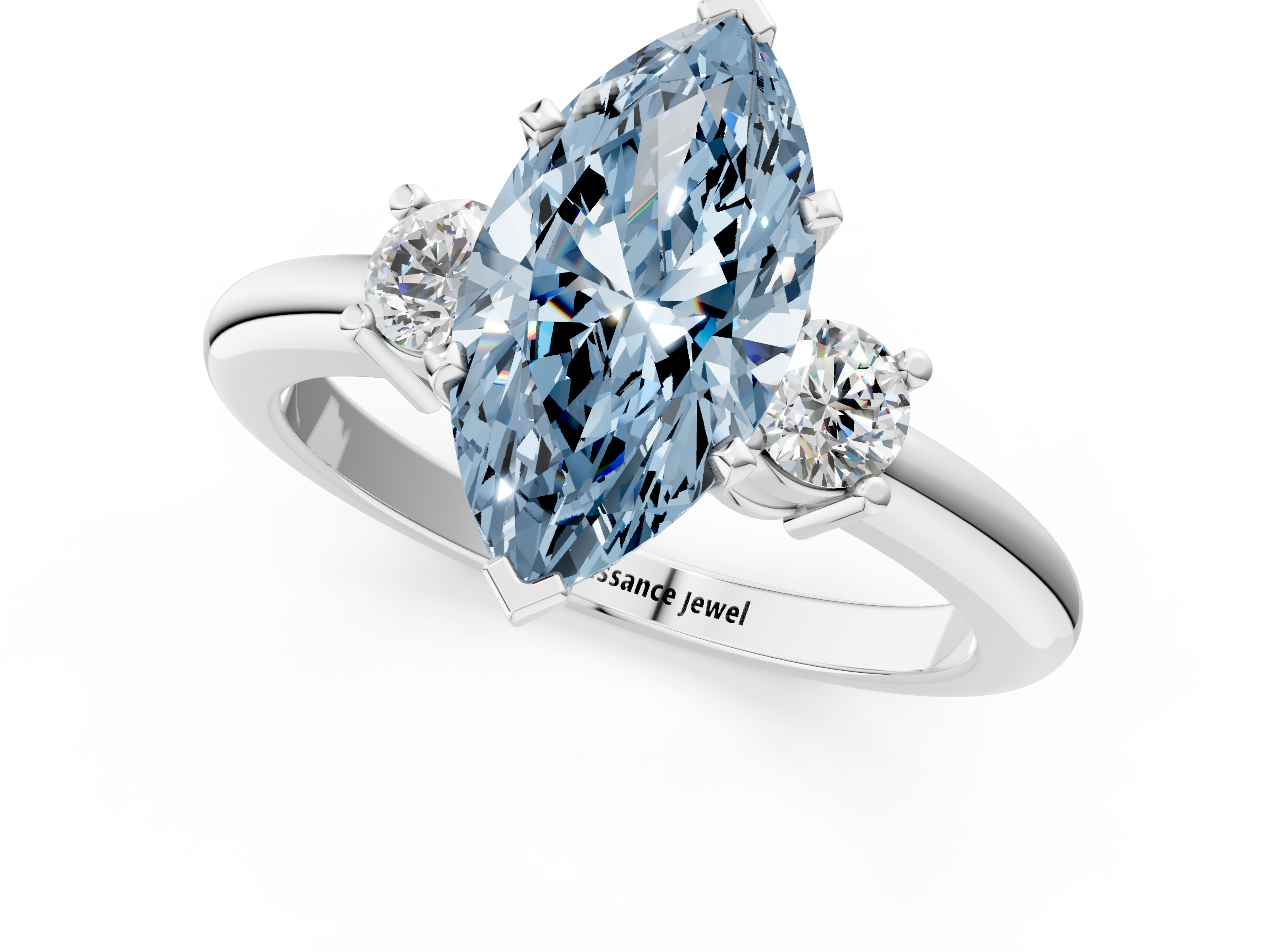 White gold Three-Stone Fancy Blue Marquise  Cut Diamond Solitaire with Prong Setting and Classic Band_25