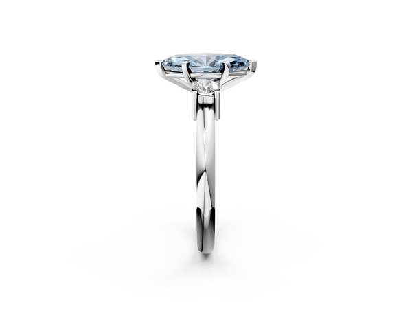 Platinum Three-Stone Fancy Blue Marquise  Cut Diamond Solitaire with Prong Setting and Classic Band