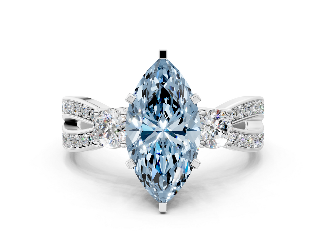 White gold Three-Stone Fancy Blue Marquise  Cut Diamond Twist Band with Prong Setting_56
