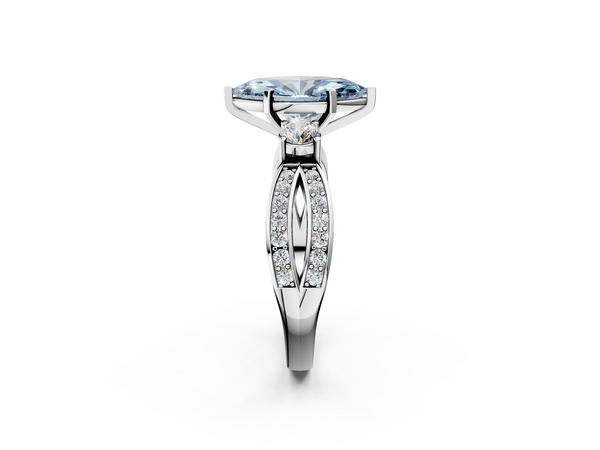 White gold Three-Stone Fancy Blue Marquise  Cut Diamond Twist Band with Prong Setting