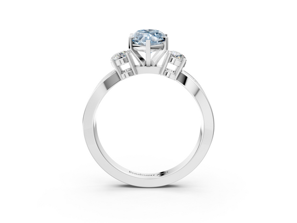 White gold Three-Stone Fancy Blue Marquise  Cut Diamond Twist Band with Prong Setting