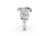 White gold Three-Stone Fancy Blue Marquise Cut Diamond Wave Pave Band with Prong Setting_8