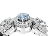 White gold Three-Stone Fancy Blue Marquise Cut Halo Diamond Milgrain Band with Four-Prong Setting_4
