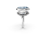 White gold Three-Stone Fancy Blue Marquise Cut Halo Diamond Ring with Pave Band and Four-Prong Setting_2