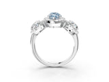 White gold Three-Stone Fancy Blue Marquise Cut Halo Diamond Ring with Pave Band and Four-Prong Setting_3