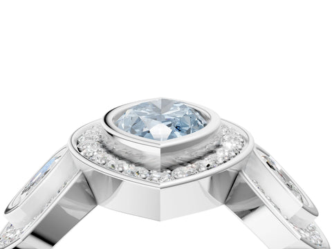 White gold Three-Stone Fancy Blue Marquise Cut Halo Pavé Diamond Ring_4