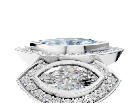 White gold Three-Stone Fancy Blue Marquise Cut Halo Pavé Diamond Ring_5
