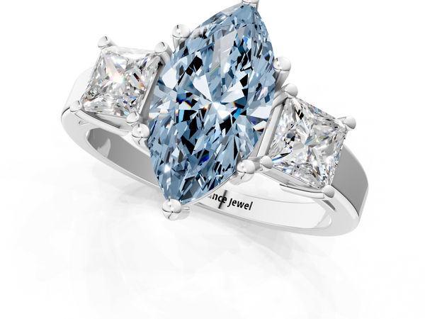 Platinum Three-Stone Fancy Blue Marquise  Cut Solitaire Ring with Prong Setting