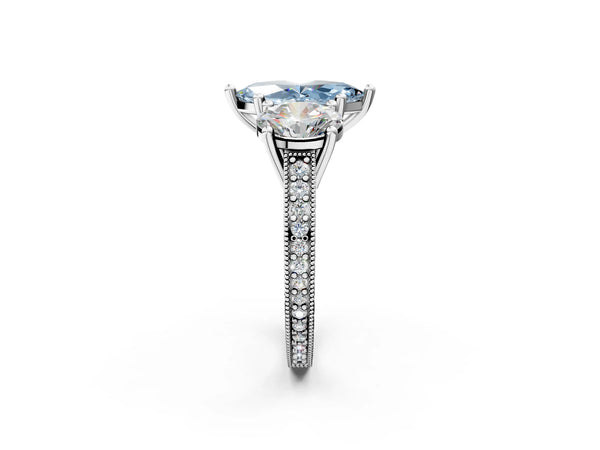White gold Three-Stone Fancy Blue Marquise  Diamond Milgrain Pave Band with Prong Setting