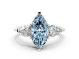 White gold Three-Stone Fancy Blue Marquise  Diamond Ring with Pear Side Stones in Four-Prong Setting_40