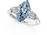 White gold Three-Stone Fancy Blue Marquise  Diamond Ring with Pear Side Stones in Four-Prong Setting_42