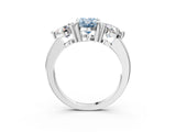 White gold Three-Stone Fancy Blue Oval  Brilliant Cut Solitaire Ring with Prong Setting on a Classic Band 3
