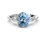 White gold Three-Stone Fancy Blue Oval Cut Brilliant Diamond Solitaire Ring with Tapered Band and Four-Prong Setting_31