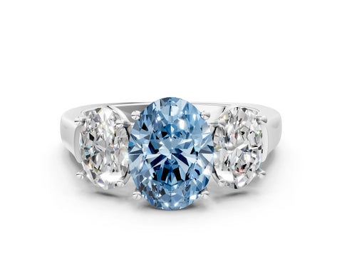 White gold Three-Stone Fancy Blue Oval Cut Brilliant Diamond Trellis Ring with Comfort Fit Band_12