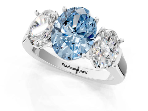 White gold Three-Stone Fancy Blue Oval Cut Brilliant Diamond Trellis Ring with Comfort Fit Band_13