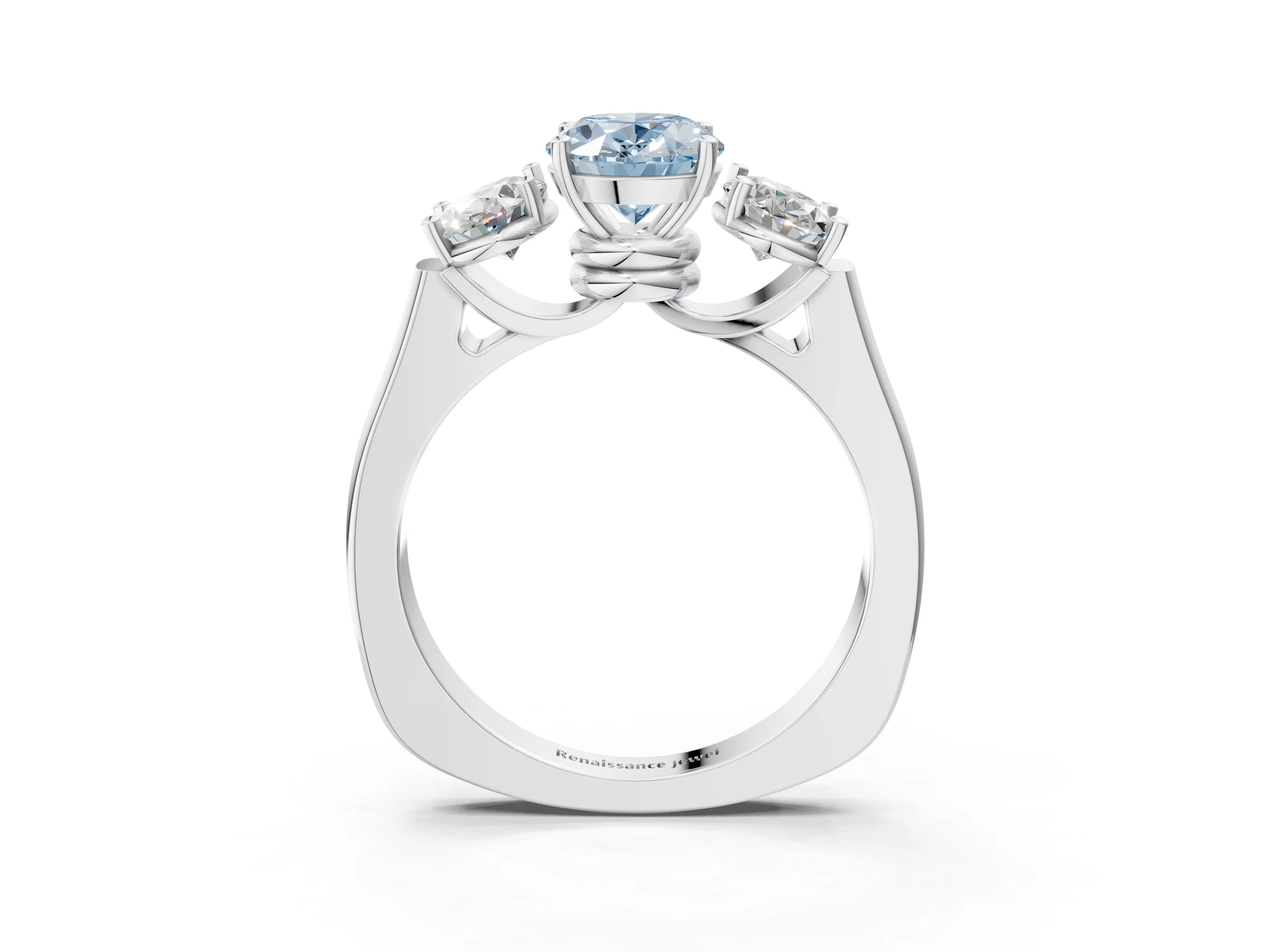 White gold Three-Stone Fancy Blue Oval Cut Brilliant Diamond Trellis Ring with Comfort Fit Band_15