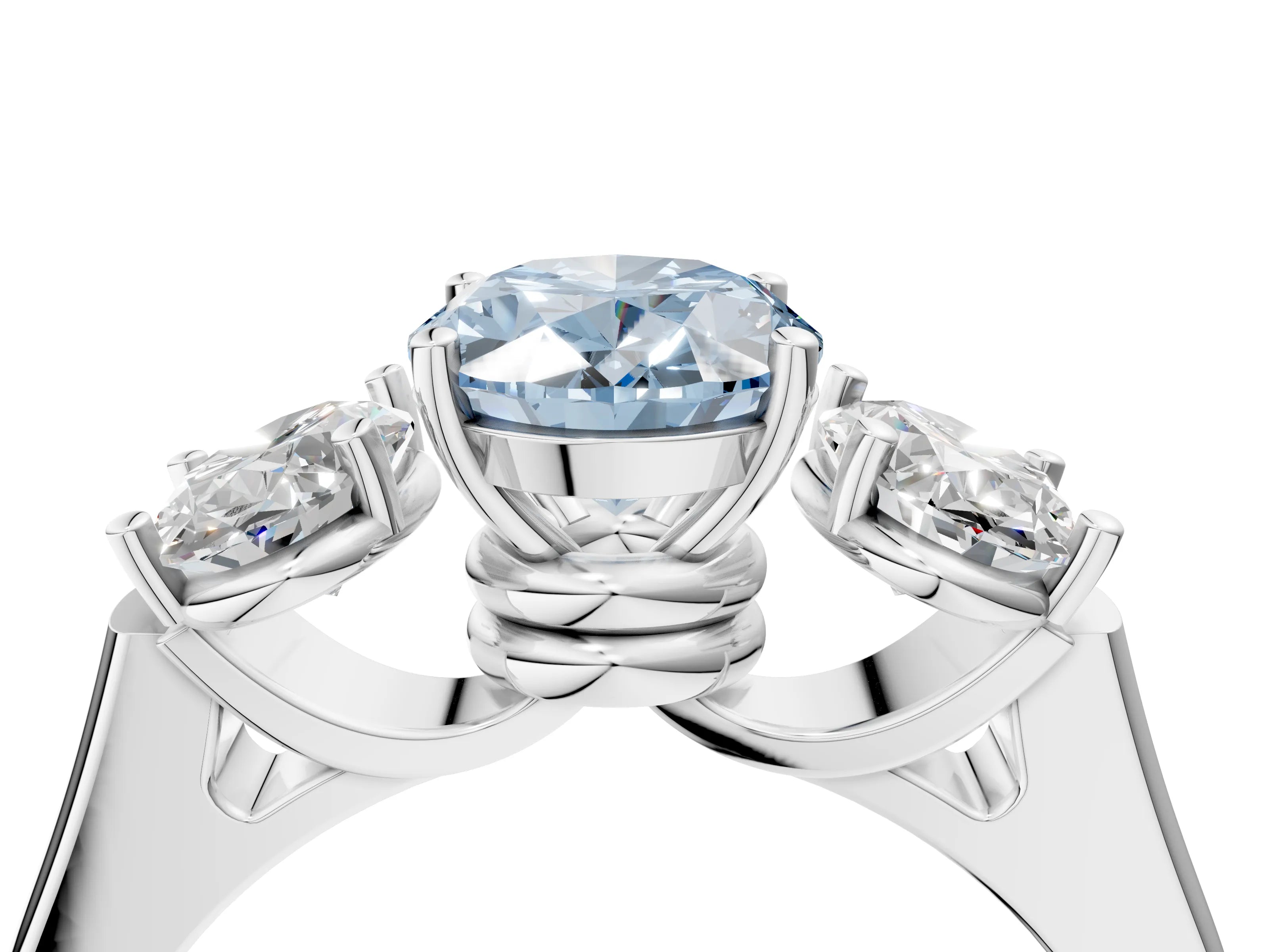 White gold Three-Stone Fancy Blue Oval Cut Brilliant Diamond Trellis Ring with Comfort Fit Band_16