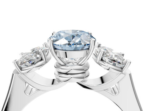 White gold Three-Stone Fancy Blue Oval Cut Brilliant Diamond Trellis Ring with Comfort Fit Band_16