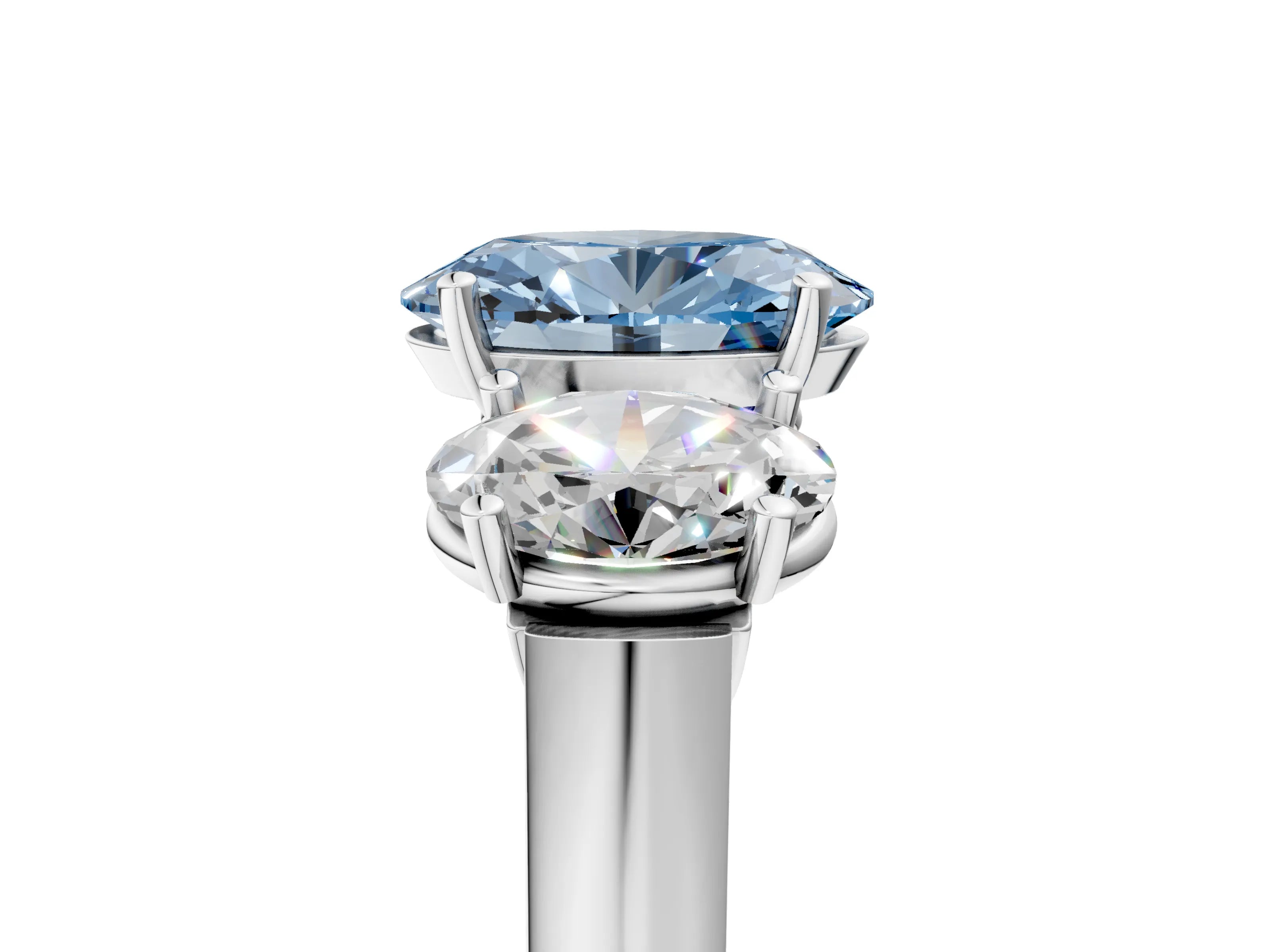 White gold Three-Stone Fancy Blue Oval Cut Brilliant Diamond Trellis Ring with Comfort Fit Band_17