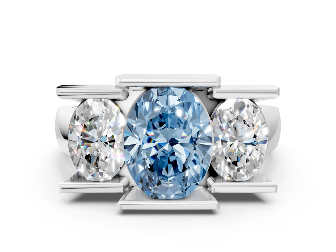 White gold Three Stone Fancy Blue Oval Cut Cut Channel Set Diamond Ring_36