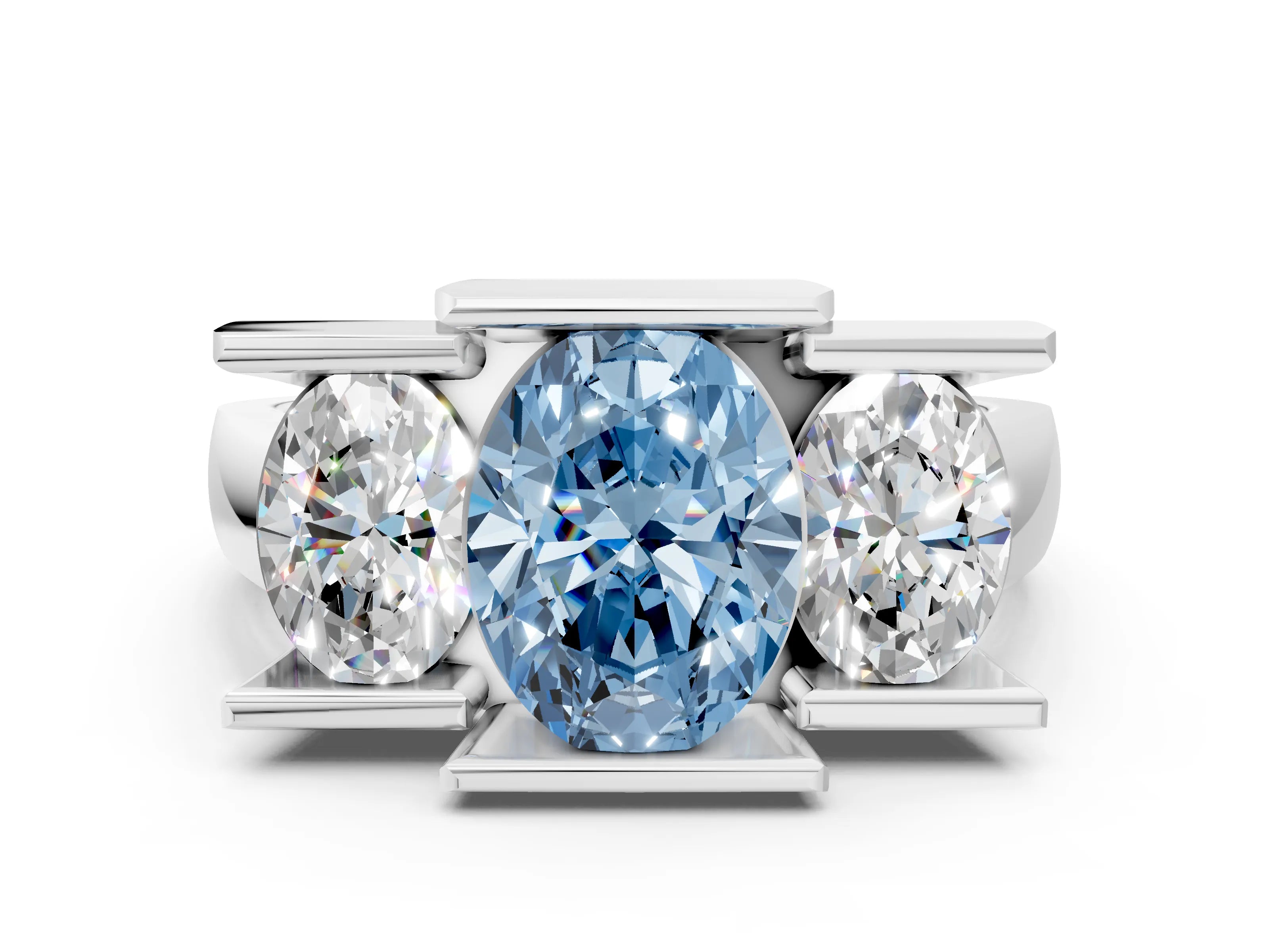 White gold Three Stone Fancy Blue Oval Cut Cut Channel Set Diamond Ring_36