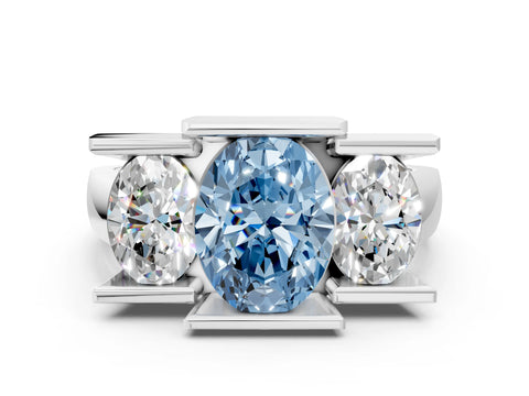 White gold Three Stone Fancy Blue Oval Cut Cut Channel Set Diamond Ring_36