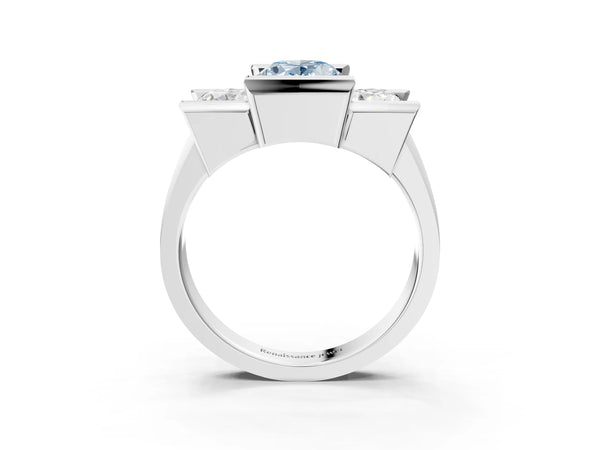 White gold Three Stone Fancy Blue Oval Cut Cut Channel Set Diamond Ring
