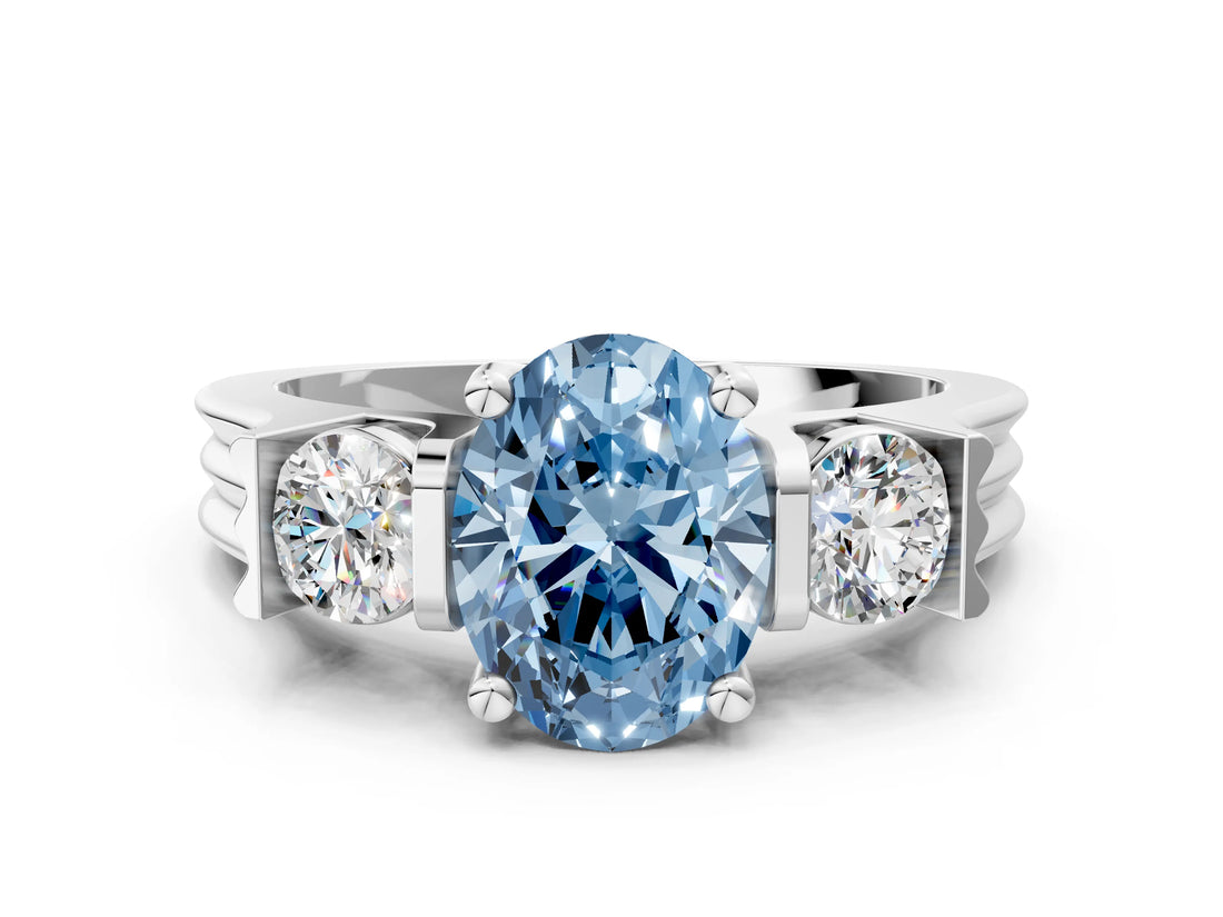 White gold Three-Stone Fancy Blue Oval Cut Cut Classic Band Prong Setting Ring