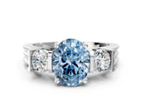 White gold Three-Stone Fancy Blue Oval Cut Cut Classic Band Prong Setting Ring
