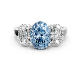 White gold Three-Stone Fancy Blue Oval Cut Cut Diamond Engagement Ring with Flat Band and Four-Prong Setting_12