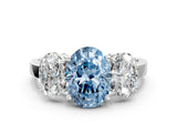 White gold Three-Stone Fancy Blue Oval Cut Cut Diamond Engagement Ring with Flat Band and Four-Prong Setting_12