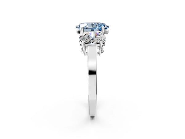 White gold Three-Stone Fancy Blue Oval Cut Cut Diamond Engagement Ring with Flat Band and Four-Prong Setting