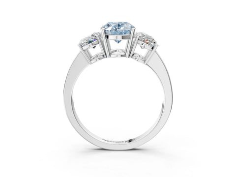 White gold Three-Stone Fancy Blue Oval Cut Cut Diamond Engagement Ring with Flat Band and Four-Prong Setting_15