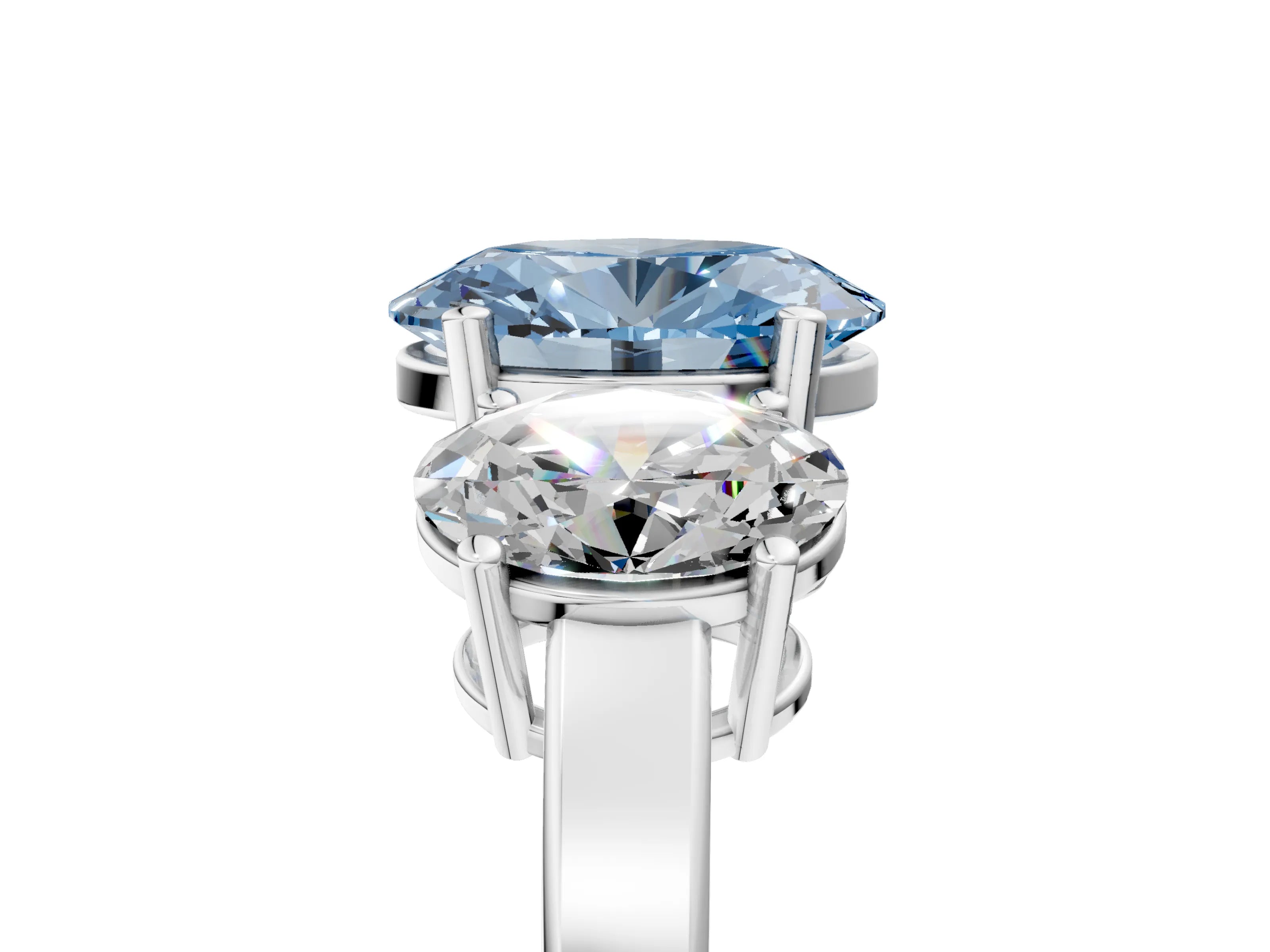 White gold Three-Stone Fancy Blue Oval Cut Cut Diamond Engagement Ring with Flat Band and Four-Prong Setting_5