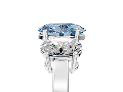 White gold Three-Stone Fancy Blue Oval Cut Cut Diamond Engagement Ring with Flat Band and Four-Prong Setting_5