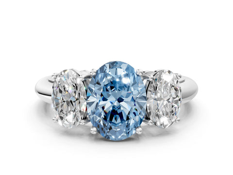 White gold Three-Stone Fancy Blue Oval Cut Cut Diamond Engagement Ring with Prong Setting on a White Gold Band_12