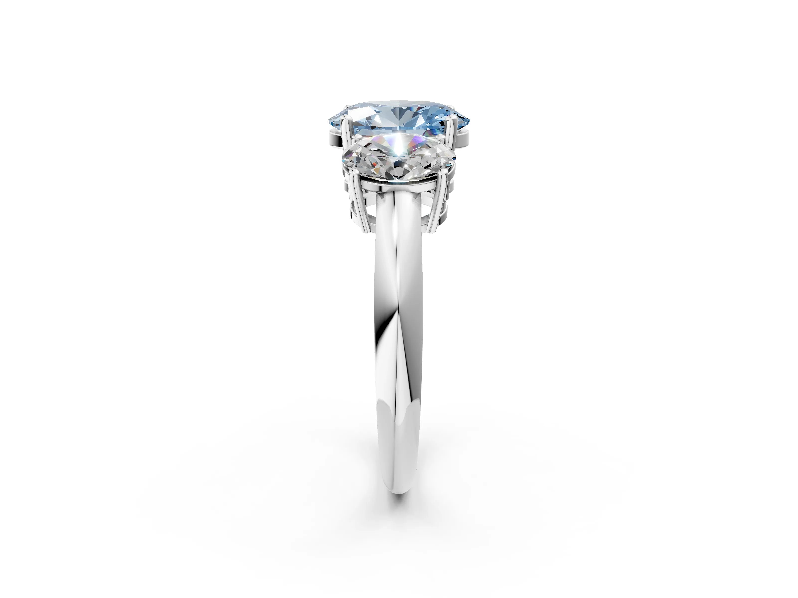 White gold Three-Stone Fancy Blue Oval Cut Cut Diamond Engagement Ring with Prong Setting on a White Gold Band_14