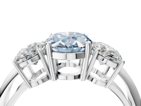 White gold Three-Stone Fancy Blue Oval Cut Cut Diamond Engagement Ring with Prong Setting on a White Gold Band_16