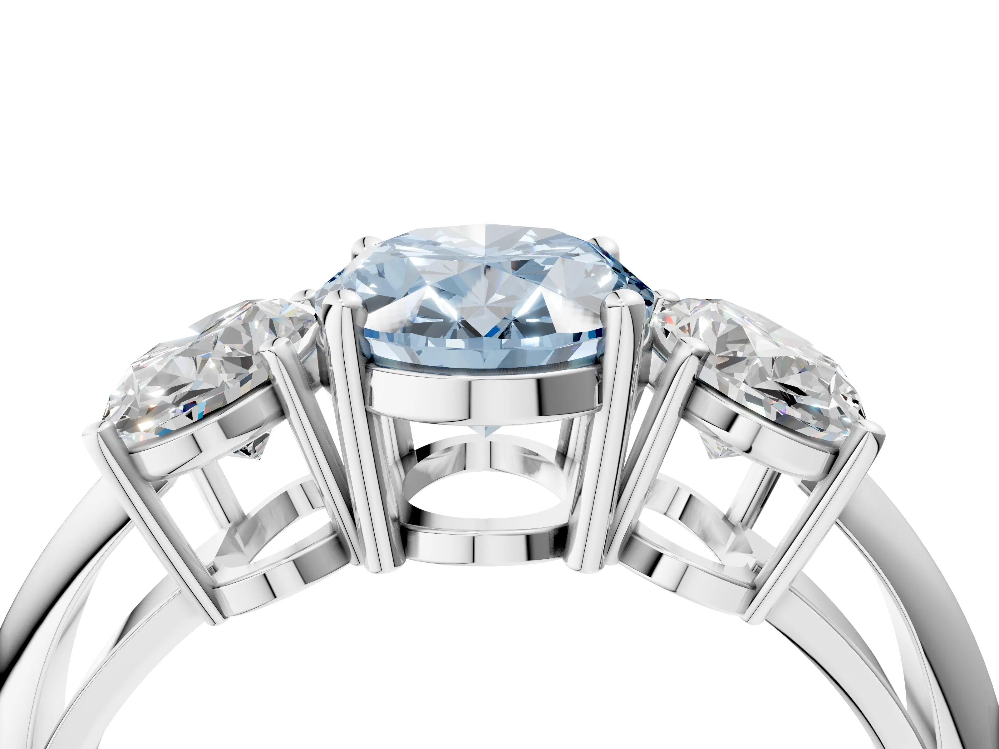 White gold Three-Stone Fancy Blue Oval Cut Cut Diamond Engagement Ring with Prong Setting on a White Gold Band_16