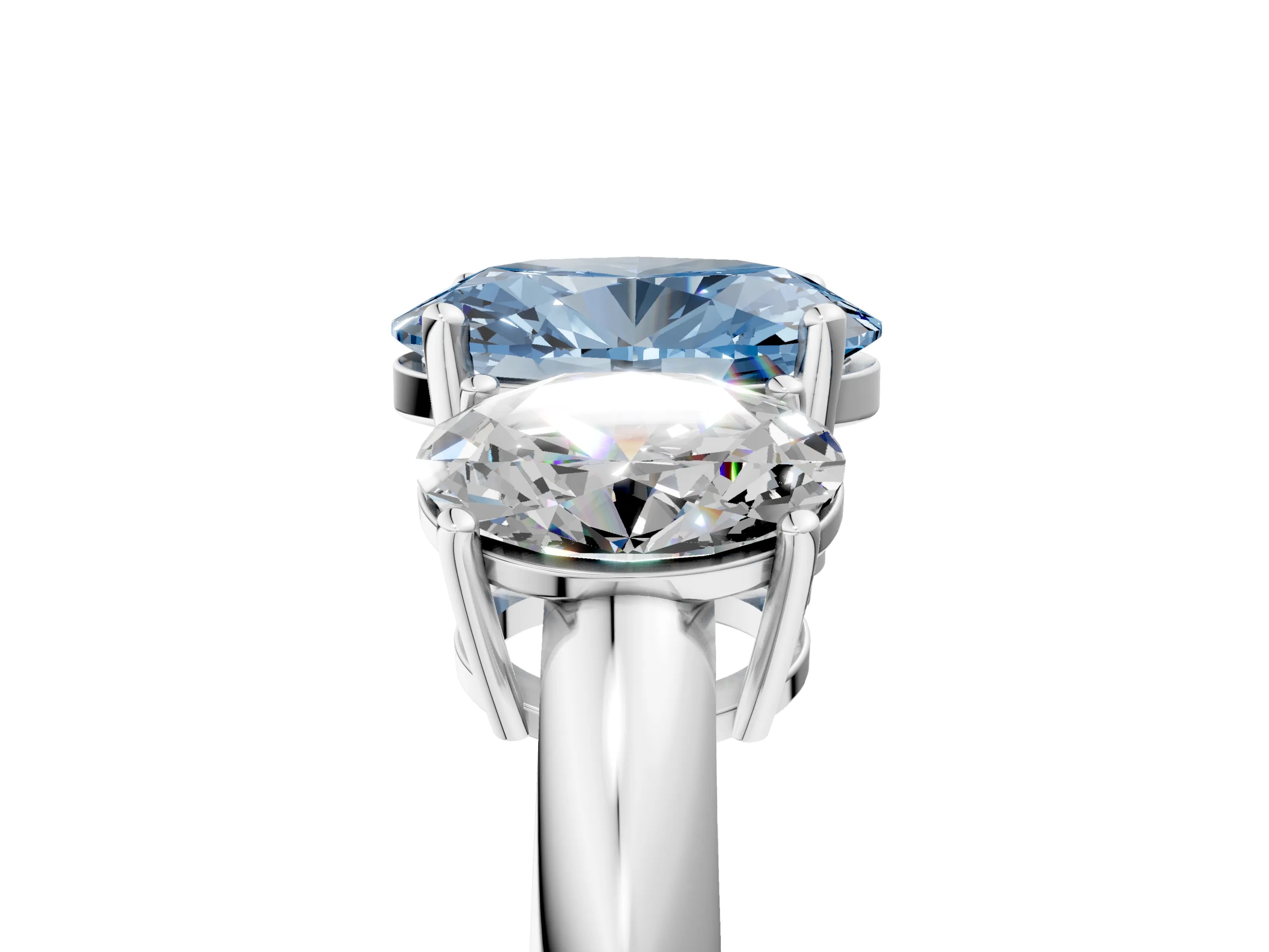White gold Three-Stone Fancy Blue Oval Cut Cut Diamond Engagement Ring with Prong Setting on a White Gold Band_17