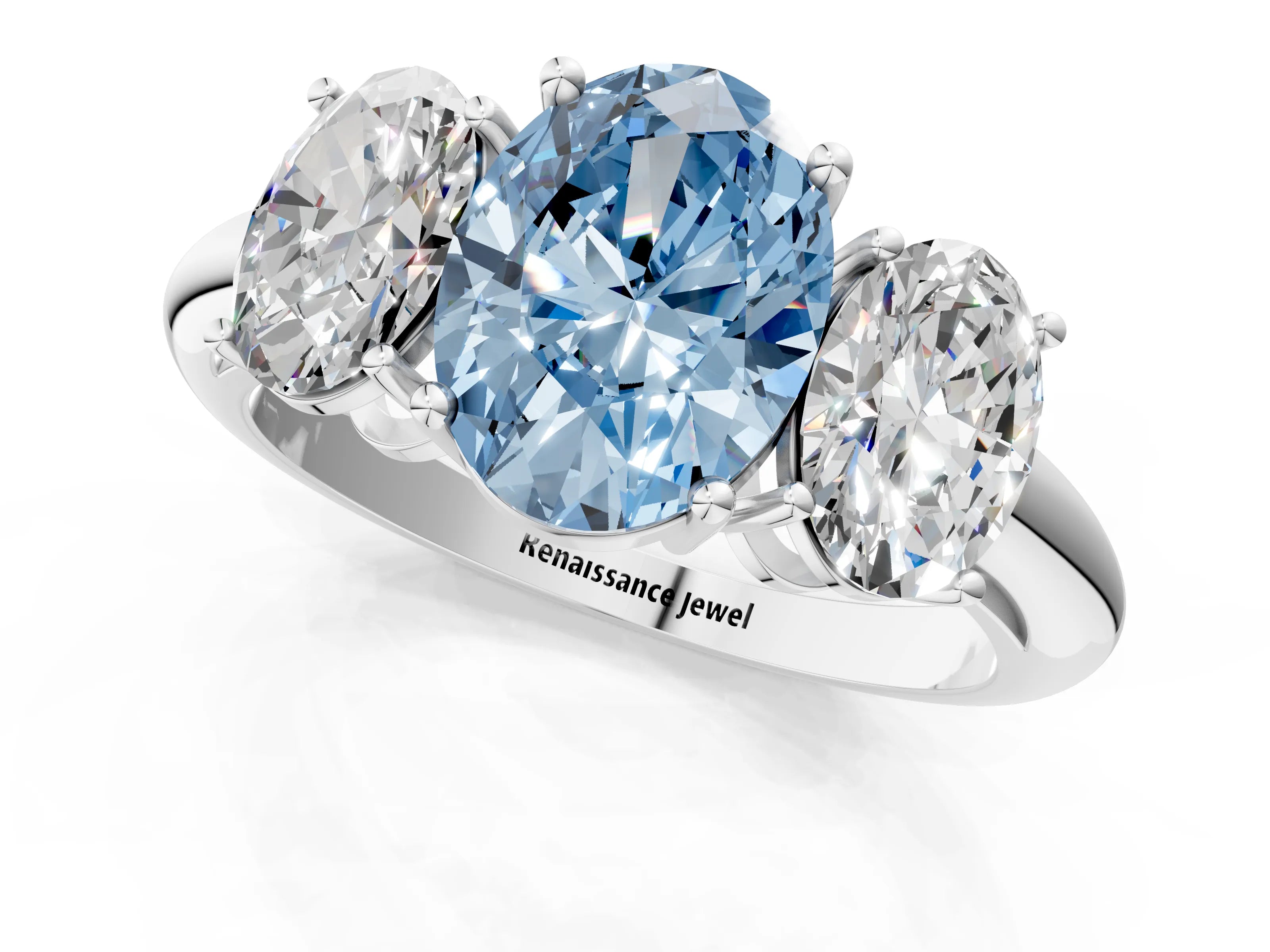 White gold Three-Stone Fancy Blue Oval Cut Cut Diamond Engagement Ring with Prong Setting on a White Gold Band_25